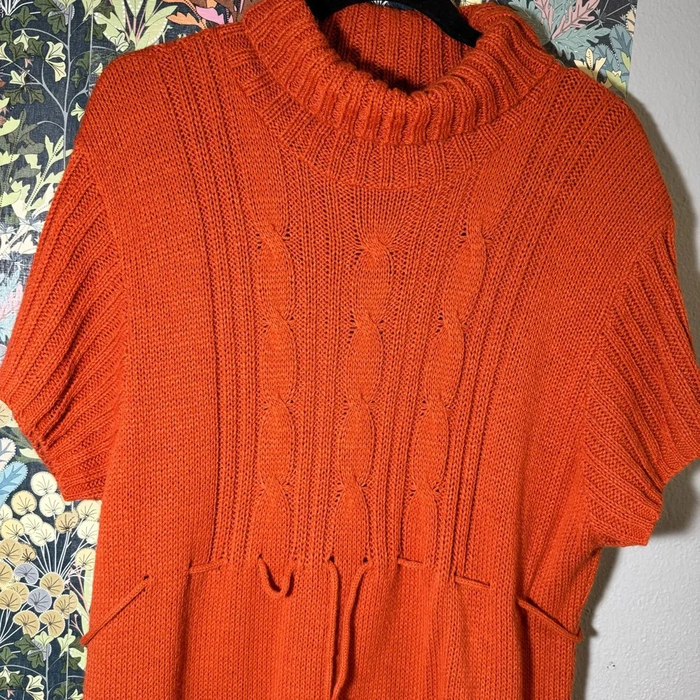 Chesley pumpkin cable knit turtleneck sweater dress pockets OS